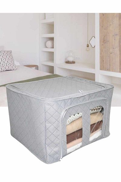 chibi Window Steel Support Front Opening Gray Quilted Closet Organizer Storage Box Wire Storage 40x50x30