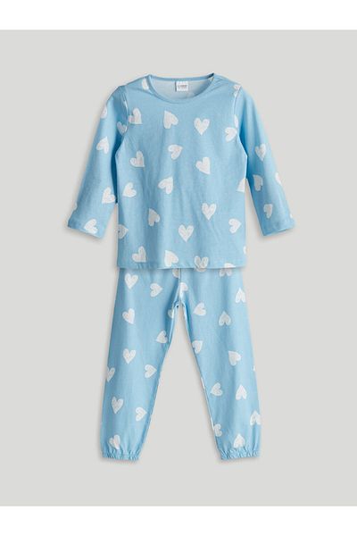 LC Waikiki Set de pijamale pentru fete cu imprimeu inimă albastră LCW Kids