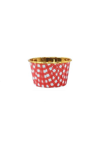 Dolphin Red Gingham Gold Metallic 25-Piece Baking Muffin Cupcake Cake Mold Container Capsule 6.5x4cm