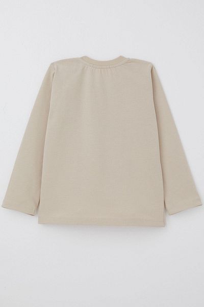 Breeze Baby Boy Long Sleeve T-Shirt with Pocket Detail and Cool Text Emblem 9 Months-3 Years, Beige