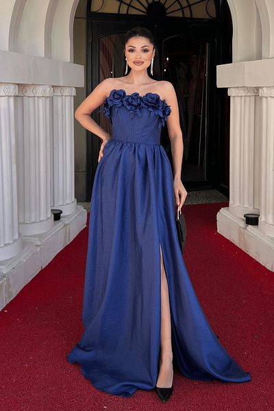 giyimmasalı Rochie de seară din țesătură tafta cu detaliu de sârmă de trandafir - SAKS BLUE
