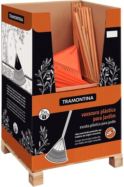 TRAMONTINA Since 1911, Made In Brazil - 22 Teeth Orange Polypropylene Garden Rake With 120cm Wood Handle