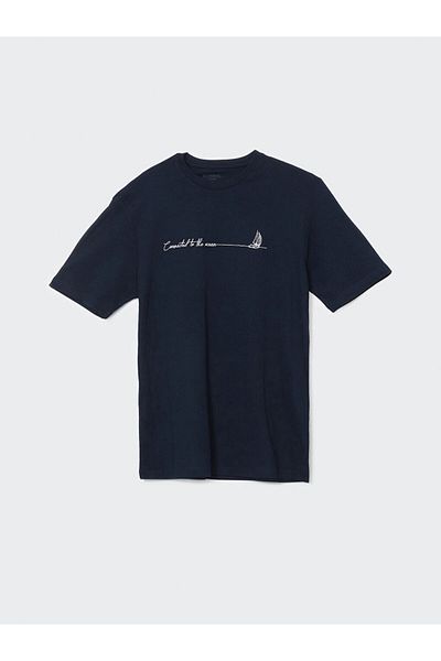 LC Waikiki Lcwaikiki Classic Navy Blue Crew Neck Printed Combed Cotton Men's T-Shirt