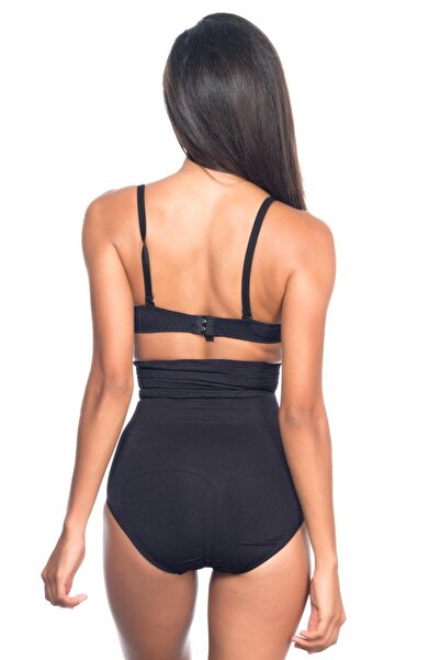 Emay Black Mi 2079 High Waist Patterned Double Slip Corset