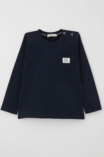 Breeze Baby Boy Long Sleeve T-Shirt with Pocket Detail and Cool Text Emblem 9 Months-3 Years, Navy Blue