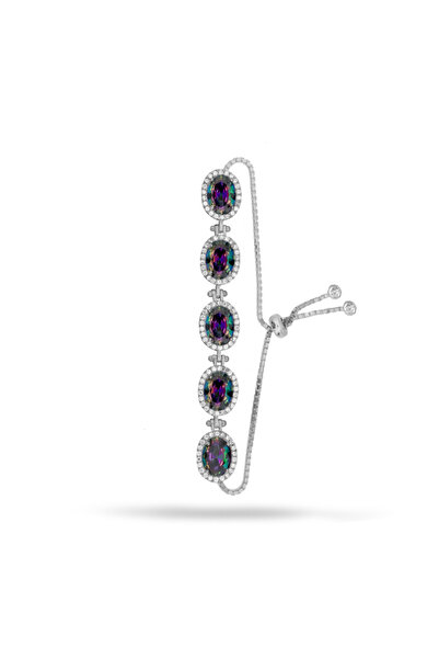 Silveranka 925 Ayar Gümüş Mistik Topaz Oval Taşlı Bileklik