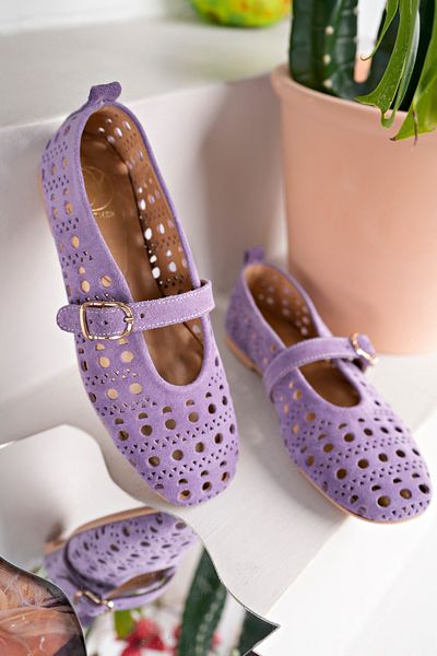 NOSEY SHOES Balerini de damă de zi cu zi cu cataramă liliac din piele naturală model Rigel