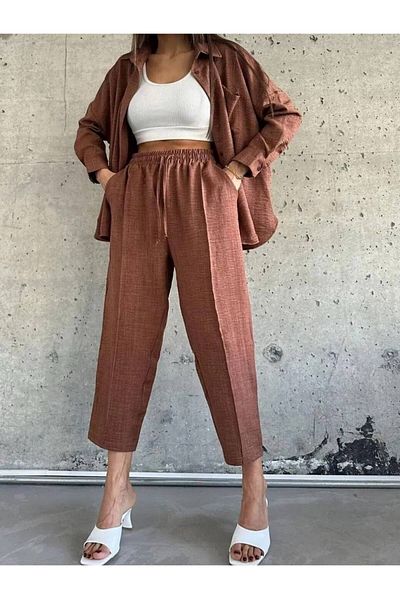 ALLEYTA New Season Women's Striped Shirt Trousers Linen Suit