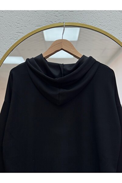 Ebrar Store Arzu Kangaroo Pocket Printed Tunic-NA764 Μαύρο