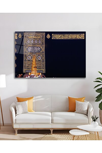 Çağ Baskı Kabe Mekke Mescid-i Haram İslami Dini Cam Tablo Modern Ev Ofis Salo...