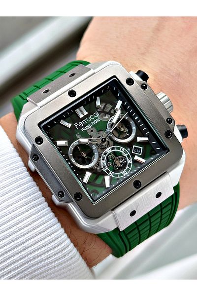 Ferrucci Function Green Color Silicone Band Men Wrist Watch Fcf23014