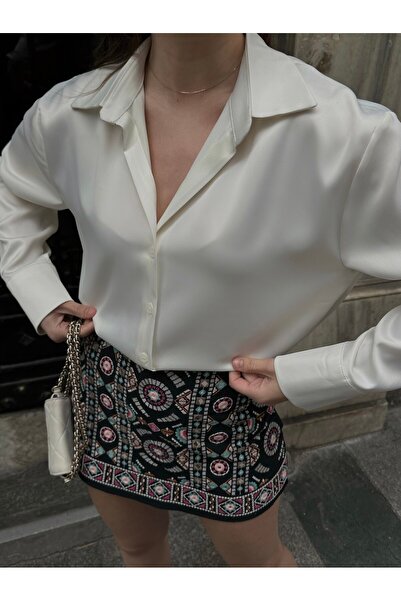 asyadabutik Kadın Hafif Dökümlü Saten Gömlek