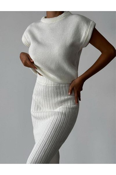 Mooi Butik Knitwear Wi̇nona Set 6483 - White