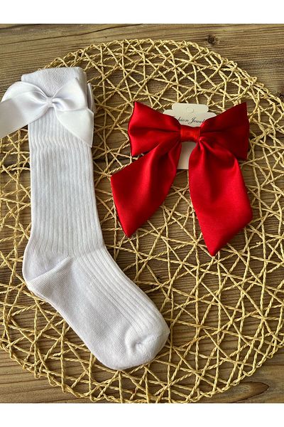baderin White Bow Sock Buckle Set
