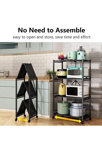 Generica 4-Tier General Purpose Folding Shelving Unit, Sturdy Storage Rack with Rolling Wheels, 4-Tier Organizer