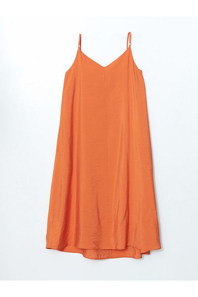 LC Waikiki Lcwaikiki Classic Orange V-Neck Muslin Women's Dress