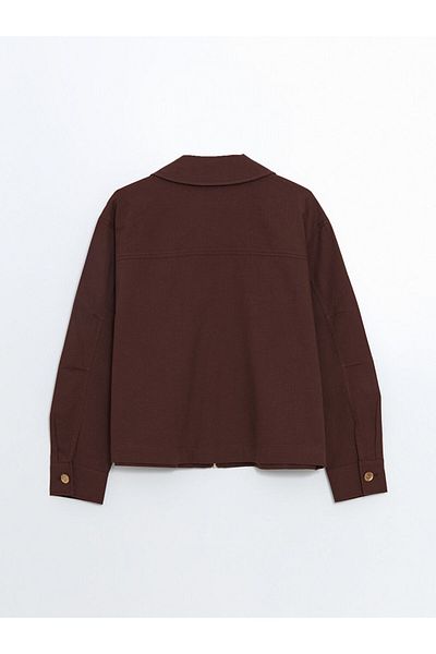 LC Waikiki Lcwaikiki Classic Brown Shirt Collar Oversize Linen Blended Women's Jacket