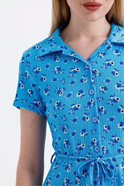 Miss Murem Skirt Piece Patterned Raschel Dress-Violet Blue