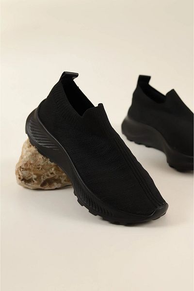 SOLDOY Tricotaje negre de damă, cu talpă groasă, fără șireturi, pantofi sport confortabili, pantofi sport