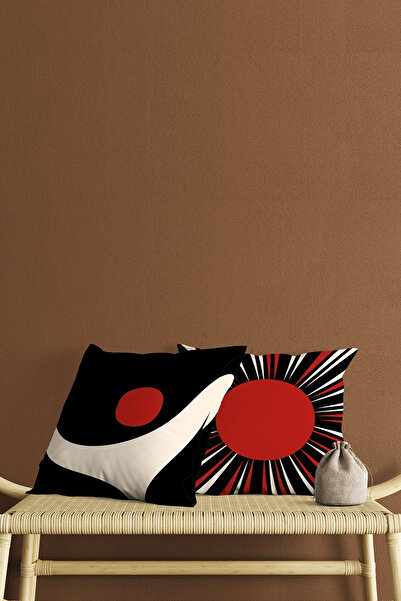Homeilla Red Black Patterned Digital Printing Double Sided Gift Decorative 2-Piece Throw Pillow Cover