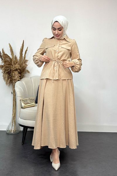 Tesettür Diyarı Σετ υφασμάτινη φούστα Liza με κορδόνι