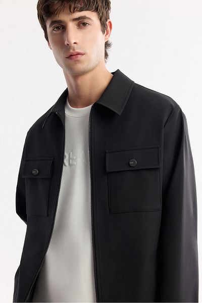 Avva Men's Black Mono Collar Pocketed Technical Fabric Coat A51Y6051