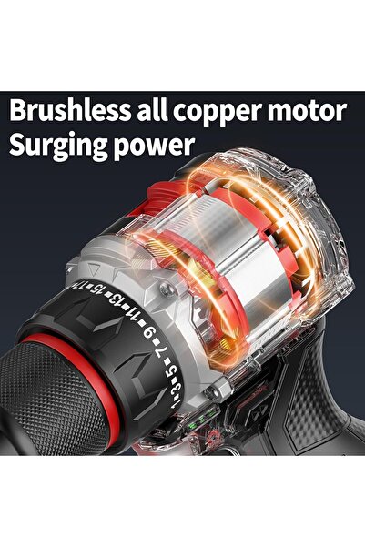 Eisenn German Kömürsüz Motor Xr-red Darbeli 13 Mm Şarjlı 2 Akülü Vidalam Matkap 10 Pilli 84 Pcs Set