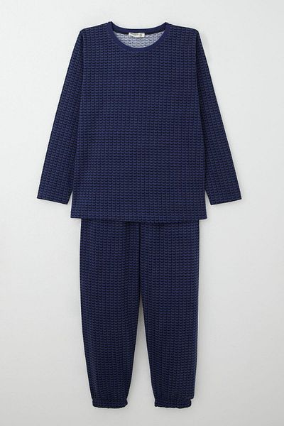 Breeze Boy's Pajama Set Patterned Waist Elastic Leg 9-12 Years Old, Navy Blue