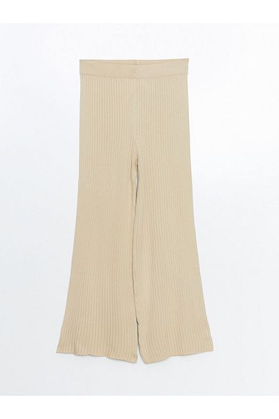 LC Waikiki Lcwaikiki Classic Beige Elastic Waist Textured Women's Knitwear Trousers