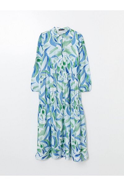 LC Waikiki LCWAIKIKI Rochie de damă în linie A cu model cu guler de cămașă albastră clasică