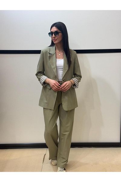 EGZOTİK ASORTİK Lining Striped Oversize Jacket Trousers Set
