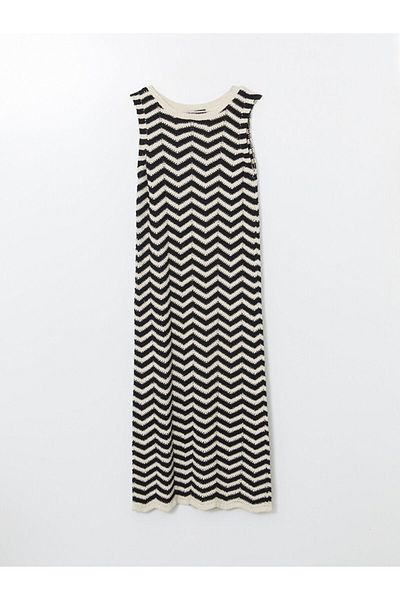 LC Waikiki Lcwaikiki Classic Ecru Crew Neck Patterned Women's Knitwear Dress