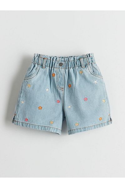 LC Waikiki New Season Elastic Waist Embroidered Girl's Jean Shorts - S55211Z1
