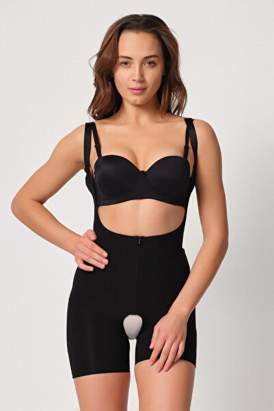 Emay SİYAH MI 2834 Göğsü Açık Ferumalı Tül Popo Boy Lazer Korse