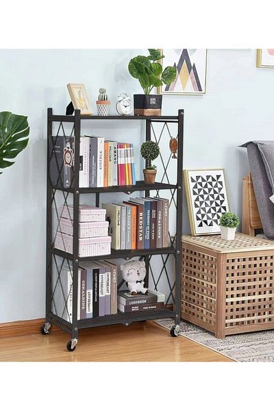 Generica 4-Tier General Purpose Folding Shelving Unit, Sturdy Storage Rack with Rolling Wheels, 4-Tier Organizer