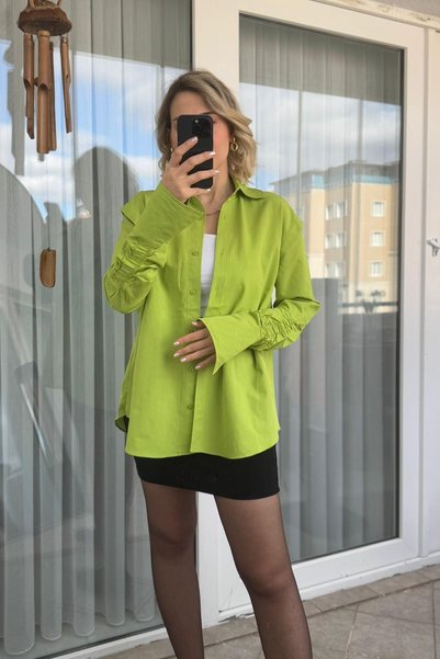 Mivida Cămașă verde cu manșete și șnururi la mâneci