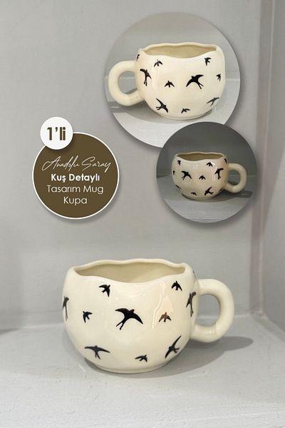 Anadolu Saray Handmade Ceramic Bird Pattern Mug Mug Cup |   Mug Cup Mug Coffee Cup