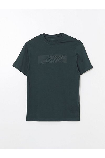 LC Waikiki Ανδρικό μπλουζάκι LCWAIKIKI Classic Green Crew Neck με εμπριμέ χτενισμένο βαμβακερό μπλουζάκι