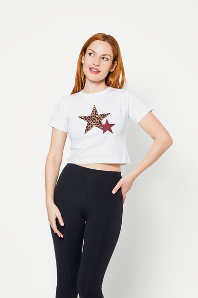 Sekizbiraltı Y2k Star Printed Λευκό Crop Top