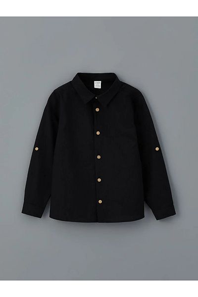 LC Waikiki Cămașă și pantaloni pentru băiat din popelin negru LCW Kids, pachet de 2