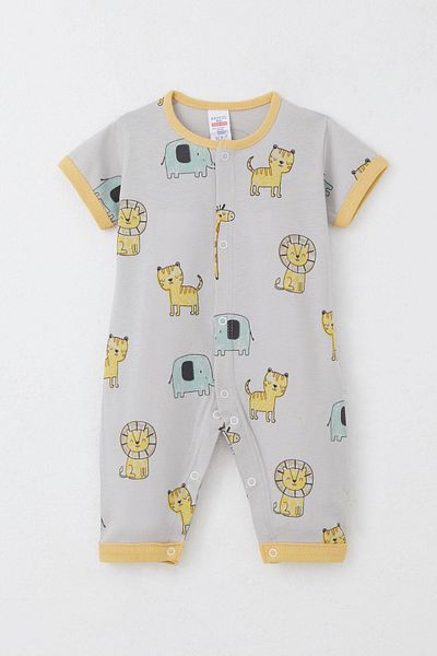 Breeze Baby Boy Short Sleeve Romper with Cute Animals Pattern 0-6 Months, Gray
