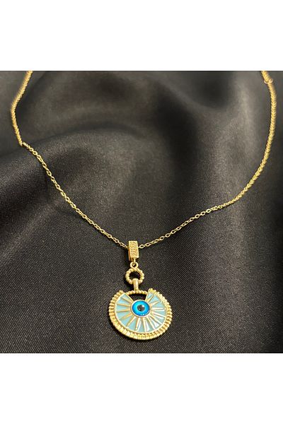 Zeyn Gold Steel Necklace with Sun-Eye Figure