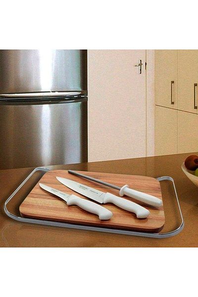 TRAMONTINA Since 1911, Made In Brazil - Premium 3 Pieces Knife And Sharpener Set With Stainless Steel Blade