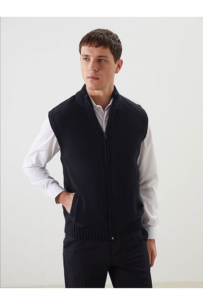 LC Waikiki Lcwaikiki Classic Navy Blue Standard Fit Stand Collar Men's Knitwear Vest
