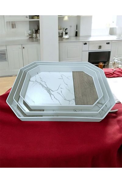 Generic A set of trays of different sizes, melamine marble, for hospitality and serving