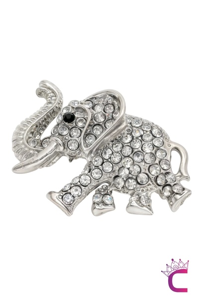 Cinderella Kristal Taşlı Tasarım Fil Broş Gümüş Renk - Çanta Elbise Ceket Yak...