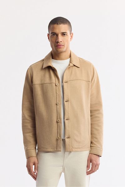 Avva Men's Beige Classic Collar Pocket Lined Coat A51Y6002