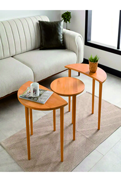 wudie Mobilya Orta Sehpa Ahşap Torna Ayak Görünümlü Kare Ceviz