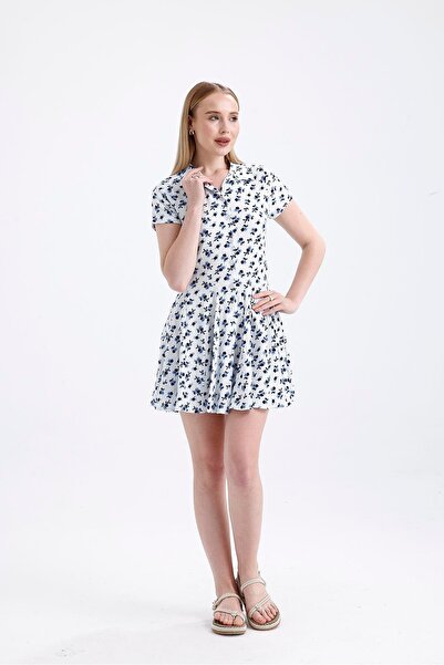 Miss Murem Skirt Piece Patterned Raschel Dress-Violet White