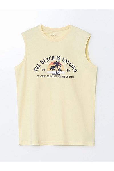 LC Waikiki Lcwaikiki Classic Yellow Crew Neck Printed Men's Sleeveless T-Shirt
